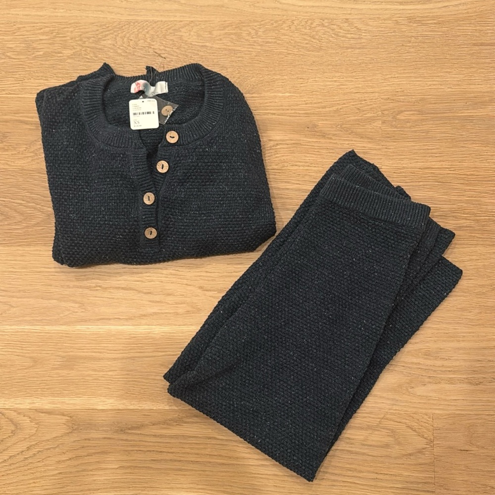Free People Hailee Sweater Set Two Piece Matching Pants navy. Sold out color
